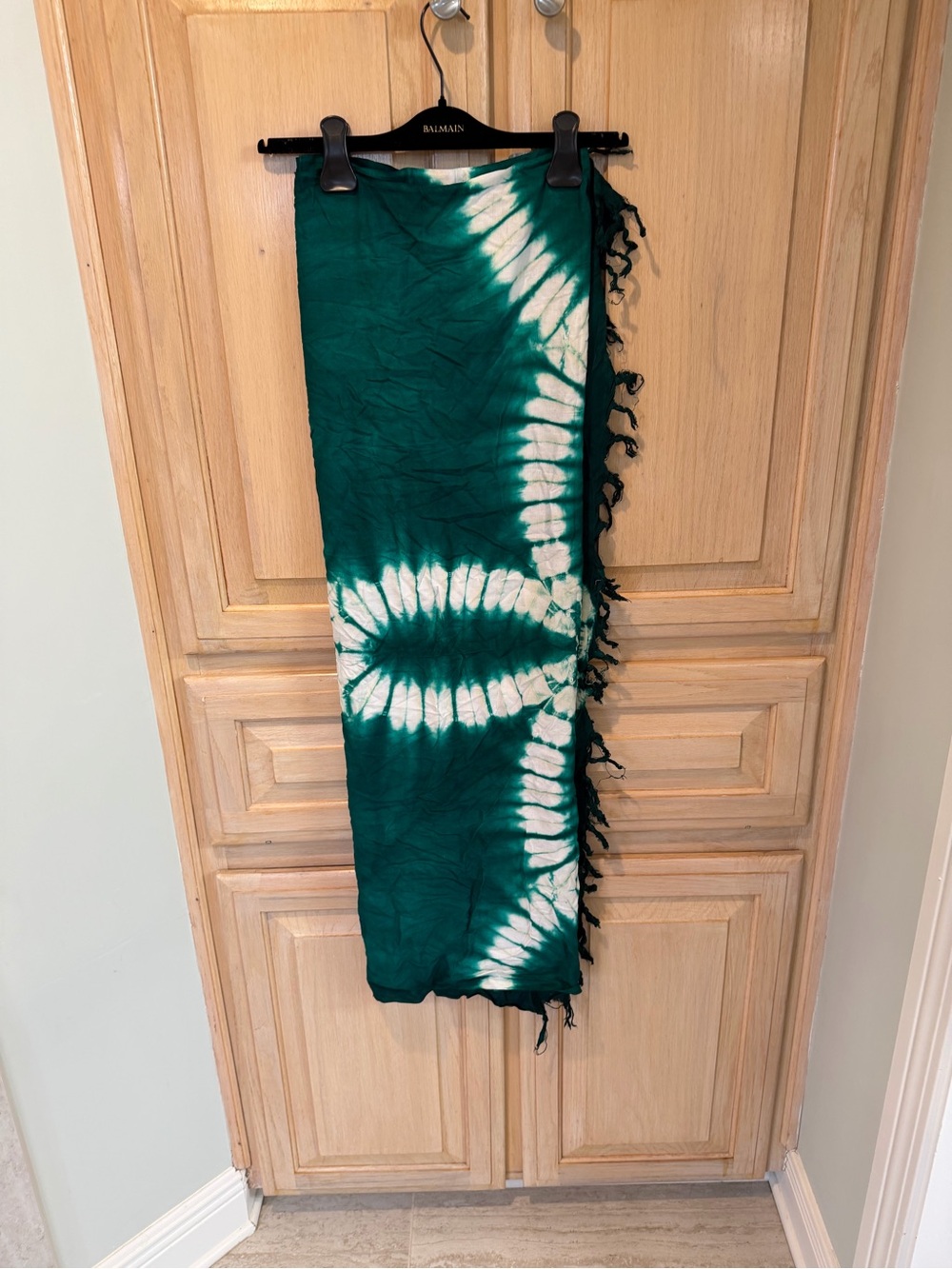 Tie-Dye Green and White swimsuit wrap cover up with Fringe